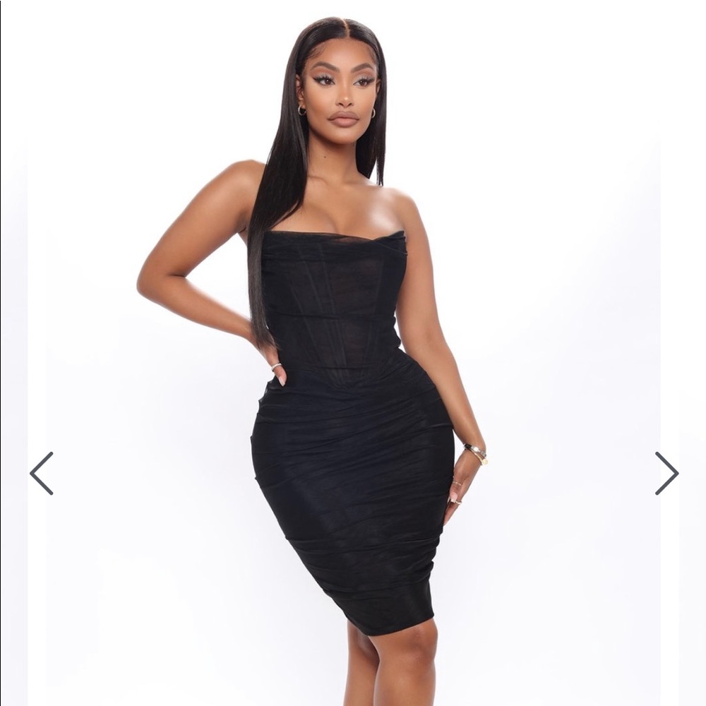 Mesh Corset Mini Dress - Black